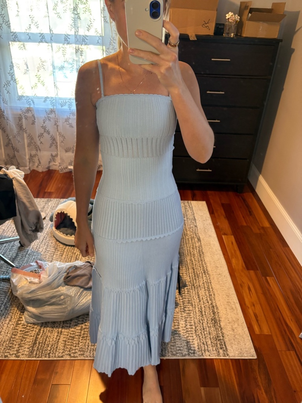 Finley Powder Blue Ribbed Tiered Maxi Dress - Picture 3 of 4